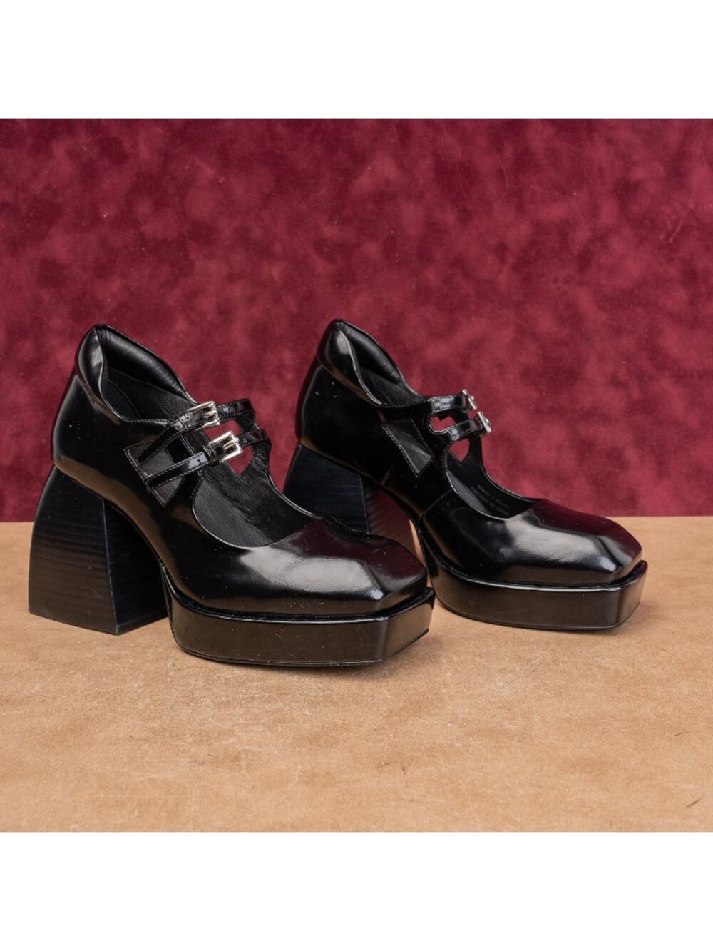 Jeffrey Campbell Mary Jane Platform Shoes Womens 7 Black Patent Chunky